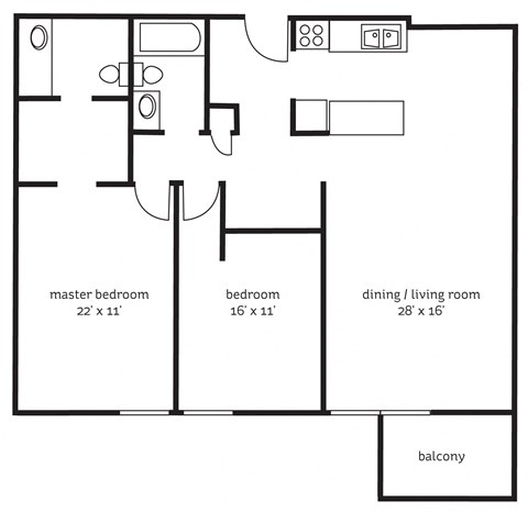 Floor plan for 2 beds, 1.8 baths, 1060 sqft